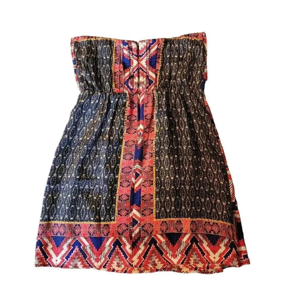 Twelfth Street By Cynthia Vincent Strapless Dress Size 6 Red Black Blue Multi - Picture 3 of 8
